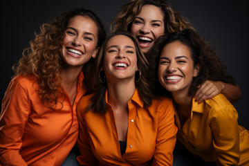 Fototapeta premium Women together laughing. A group of friends. Joy. Catching up. Relaxing. Comfortable. Laughing. Spending time together. Quality time. Candid. Feel good. Community. Social.