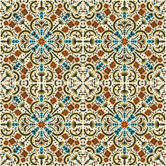 Folklore style orange blue yellow black floral mandala