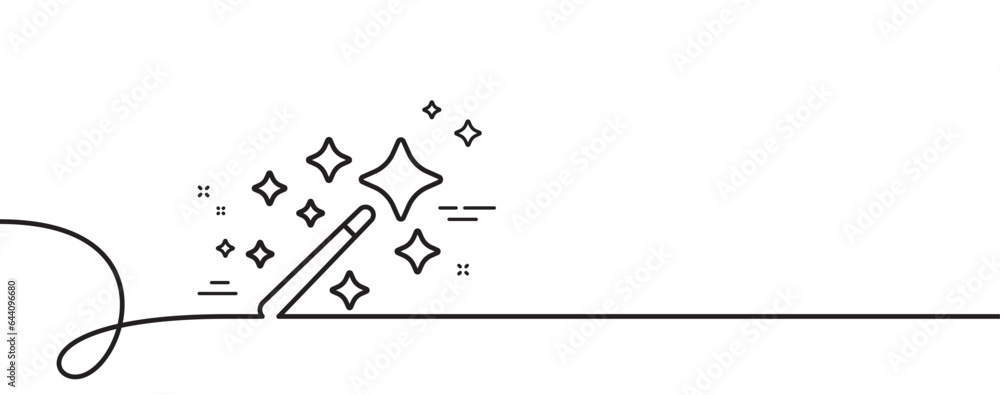Aufkleber magic wand line icon. continuous one line with curl. magician stick sign. wizard tool with star symb