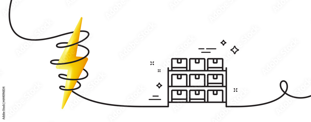 Poster storage line icon. continuous one line with curl. goods warehouse sign. rack with boxes symbol. stor