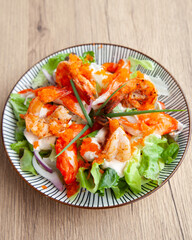 Shrimp, Ebiko and crab stick salad with yogurt dressing
