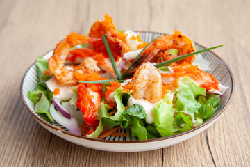 Shrimp, Ebiko and crab stick salad with yogurt dressing
