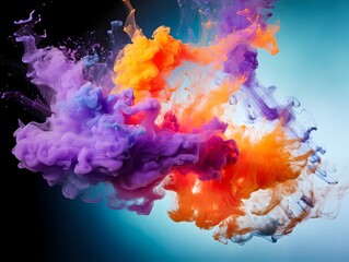 A dynamic and explosive scene with smoke and explosion, where the colors involved are complementary.