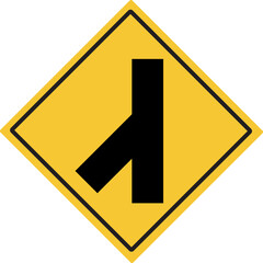 Left merging raod. Intersection sign . Traffic warning signs. Illustration PNG.