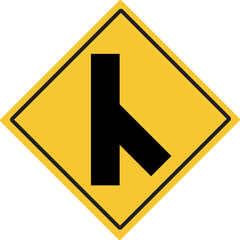 Right merging raod. Intersection sign . Traffic warning signs. Illustration PNG.