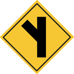 Road branching off left. Intersection sign . Traffic warning signs. Illustration PNG.
