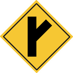 Road branching off right. Intersection sign . Traffic warning signs. Illustration PNG.