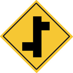 T-junction left & right. Intersection sign . Traffic warning signs. Illustration PNG.