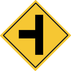 T-junction left. Intersection sign . Traffic warning signs. Illustration PNG.