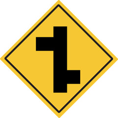 T-junction right & left. Intersection sign . Traffic warning signs. Illustration PNG.