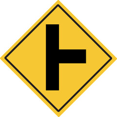 T-junction right. Intersection sign . Traffic warning signs. Illustration PNG.
