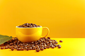 Morning Delight: A Cup of Coffee Amidst a Pile of Beans,cup of coffee with beans,cup of coffee with beans