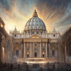Churches of Rome, Vatican  - Created with Generative AI Technology - obrazy, fototapety, plakaty