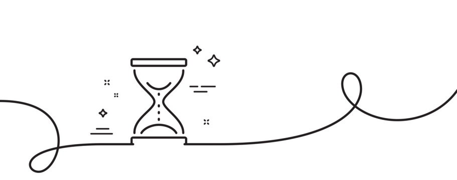 Time hourglass line icon. Continuous one line with curl. Sand watch sign. Time hourglass single outline ribbon. Loop curve pattern. Vector