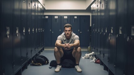 Fit Guy Taking a Break in Gym Locker Room, generative AI
