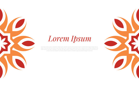 The orange pattern on the abstract background is a geometric mosaic in a colorful ornament style.