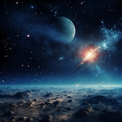 Illustration of galaxy background with meteor on the space, milkyway, nebula,universe, and planet Ai image generative