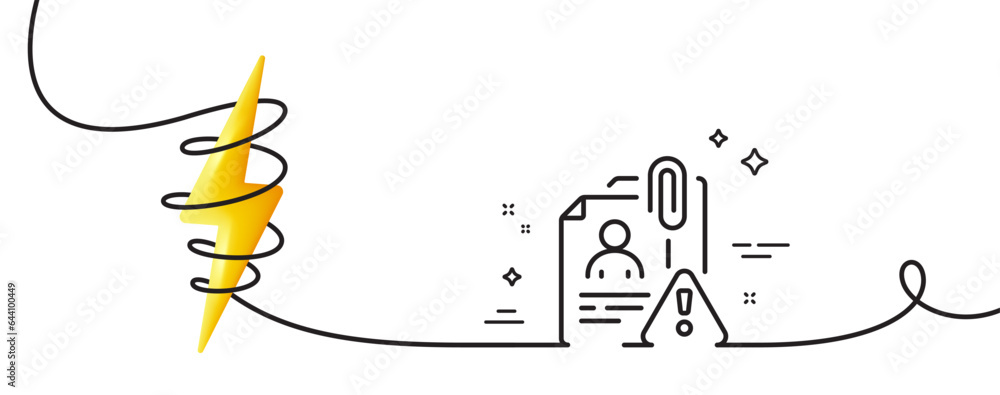 Poster search employee line icon. continuous one line with curl. interview warning sign. caution alert symb