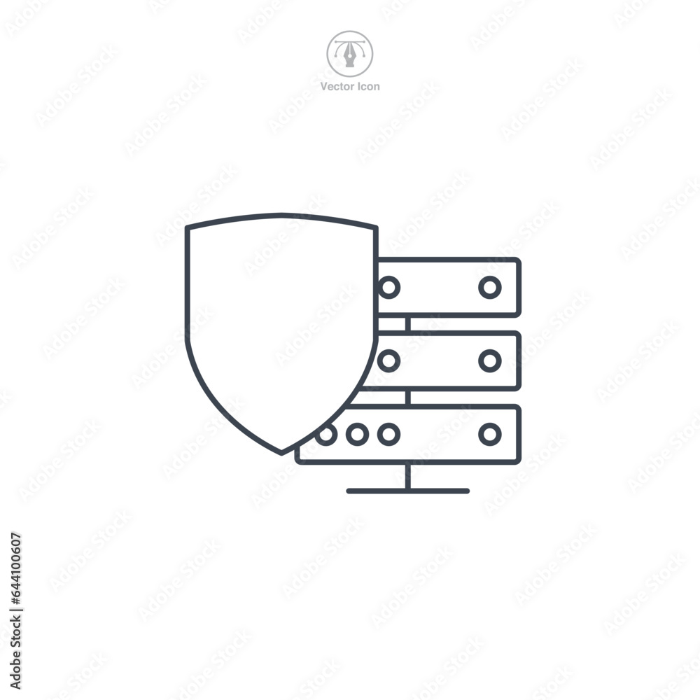 Poster secure server, server with shield icon symbol vector illustration isolated on white background