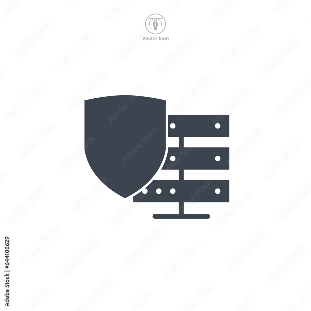 Poster secure server, server with shield icon symbol vector illustration isolated on white background