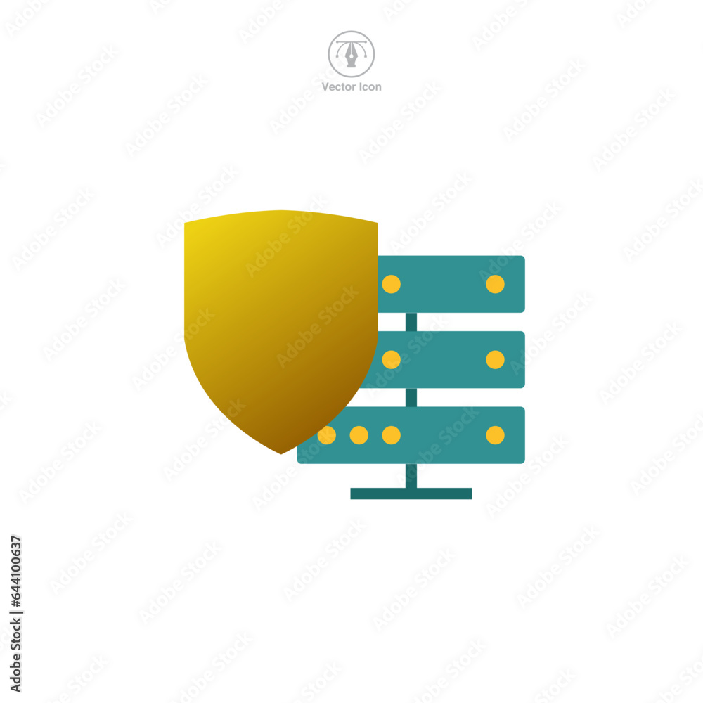 Poster secure server, server with shield icon symbol vector illustration isolated on white background