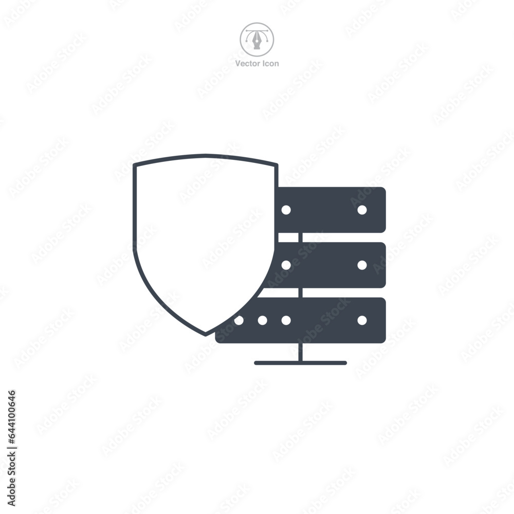 Aufkleber secure server, server with shield icon symbol vector illustration isolated on white background