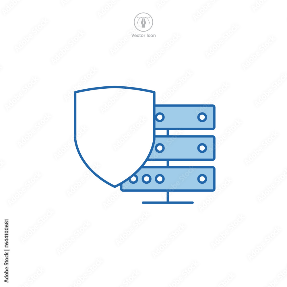 Poster secure server, server with shield icon symbol vector illustration isolated on white background