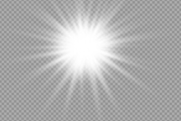Glowing stars of white light on a transparent background. Blurred light vector collection.
