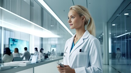 Model physician in a modern clinic, integrating technology with healthcare