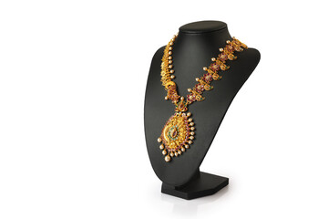 Indian Traditional wedding Gold Necklace with Peacock Design
