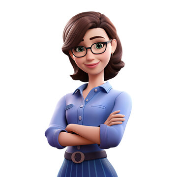3D Cute cartoon female teacher character on transparent background. Generative AI