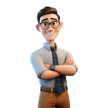 3D Cute cartoon male teacher character on transparent background. Generative AI