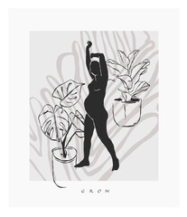 Hand drawn vector abstract graphic line art ,contemporary collection print with boho aesthetics female body graphic shapes.Fashion feminine concept design for wall decor,print,wallpaper,background.
