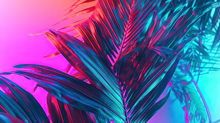 Tropical Palm Leaves in Vibrant Blue and Pink and purple