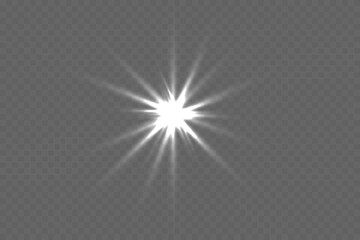 Glowing stars of white light on a transparent background. Blurred light vector collection.