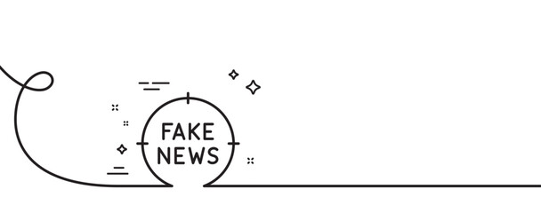 Fake news line icon. Continuous one line with curl. Propaganda conspiracy target sign. Wrong truth symbol. Fake news single outline ribbon. Loop curve pattern. Vector