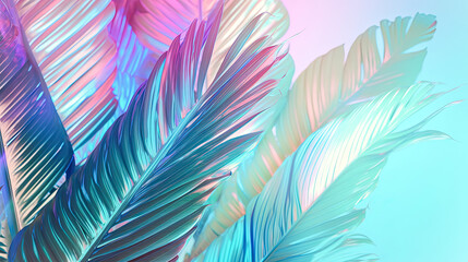 Fototapeta na wymiar Tropical Palm Leaves in Vibrant Blue and Pink and purple