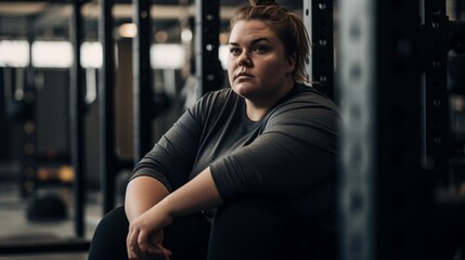 Fototapeta na wymiar Overweight Woman Sitting in Gym Locker Room, generative AI
