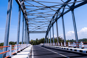 Landscape of empty roadside with bridge construction with blue sky