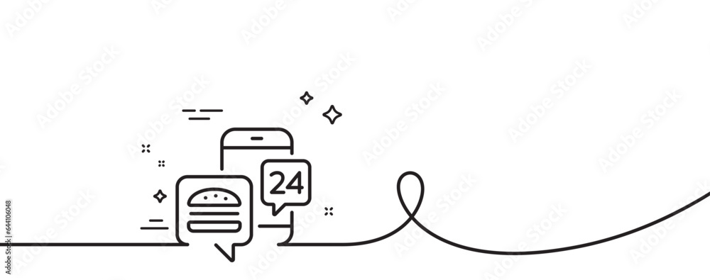 Poster food delivery app line icon. continuous one line with curl. contactless meal order sign. grocery pho