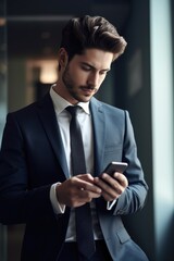 shot of a handsome young businessman using his cellphone at work