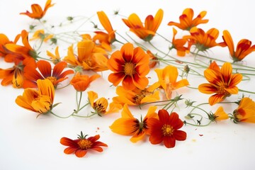 Vibrant heart blooms orange flowers on a pristine white backdrop. Generative AI