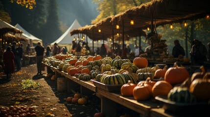 Atmosphere of a bustling Autumn harvest festival