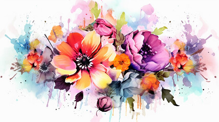 Obraz na płótnie Canvas watercolor multicolored flowers isolated on a white background bouquet.
