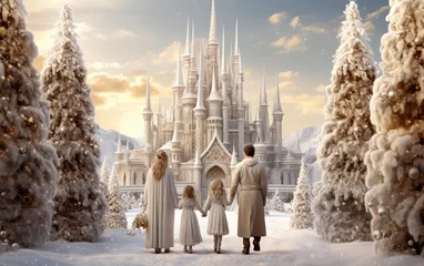 Photo sur Aluminium brossé Milan A family on a winter stroll during the Christmas holiday season