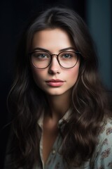 a young brunette with glasses looking at the camera