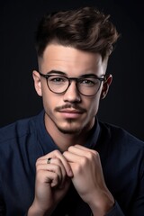 Obraz premium studio shot of a handsome young man holding his glasses against a gray background
