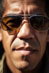 closeup of a man wearing sunglasses