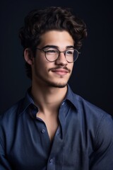 Obraz premium studio shot of a handsome young man holding his glasses against a gray background
