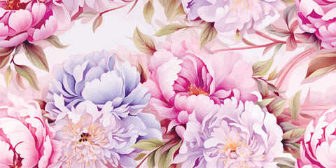 Seamless boho floral pattern with pink peony flowers. Retro collage pattern. Contemporary print for wedding stationary, greetings, wallpapers, fashion, backgrounds, textures, DIY, wrappers, cards